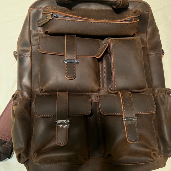 BRAND NEW GENUINE LEATHER COWHIDE BROWN BACKPACK  NWT - Picture 8 of 14